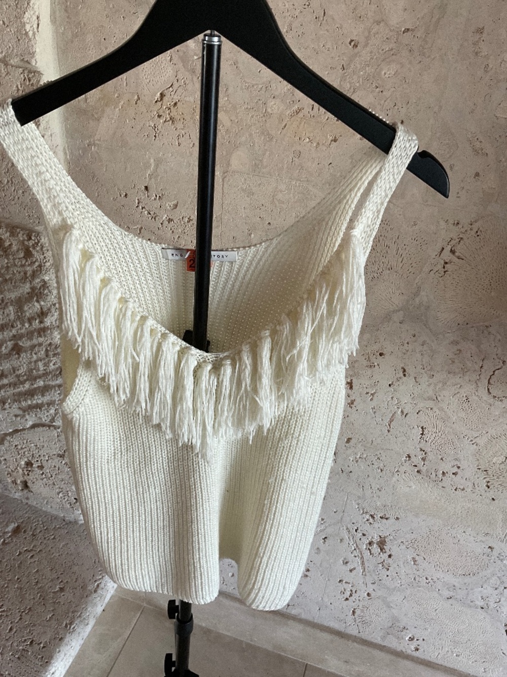 English Factory Size Large Cream Fringe sweater Tank